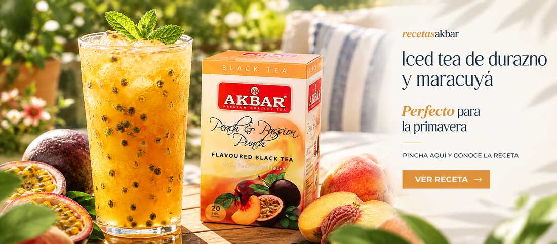 Iced tea de durazno y maracuyá  con Té Negro Akbar Sabor Durazno y Maracuyá