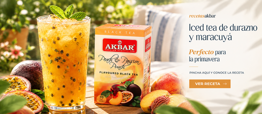 Iced tea de durazno y maracuyá  con Té Negro Akbar Sabor Durazno y Maracuyá